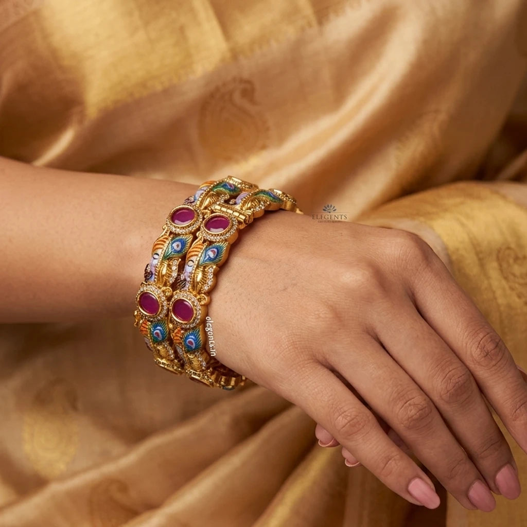 Elegents' Meenakari Red Krishna Openable Kada Bangle
